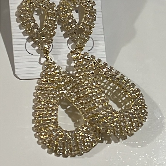 Super sparkly double teardrop, crystal  embellished post style earrings new - Picture 4 of 5